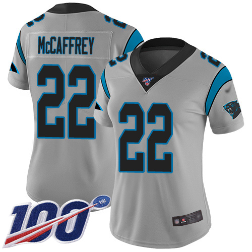 Carolina Panthers Limited Silver Women Christian McCaffrey Jersey NFL Football #22 100th Season Inverted Legend